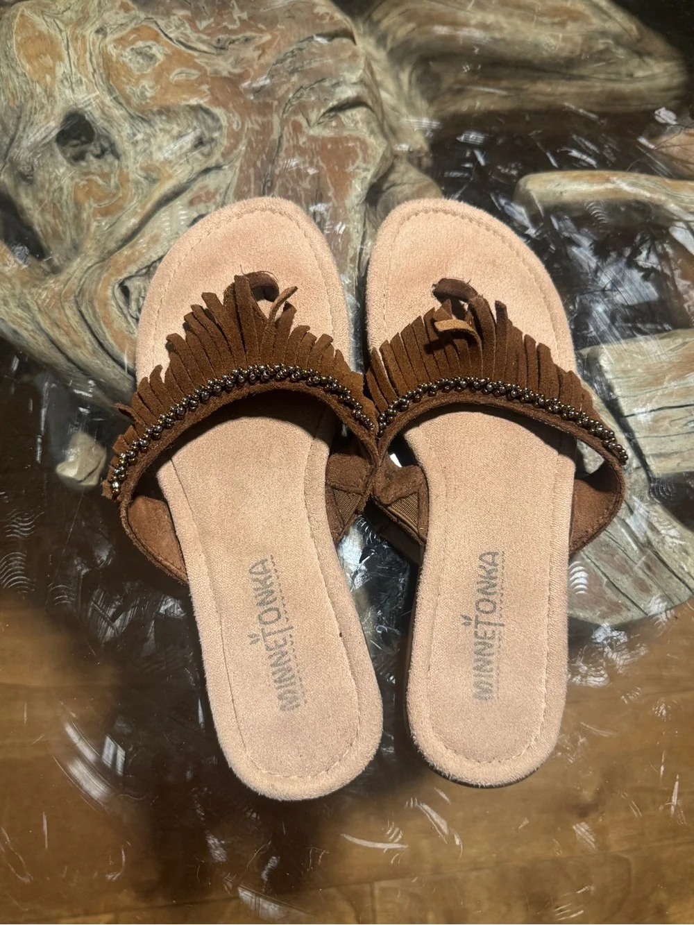 Minnetonka Fringe Beaded Sandals